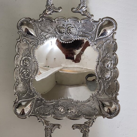 Vintage Silver-Plated Nut Bowl Embossed Floral Ornate Shallow Bowl With Feet - Picture 3 of 10